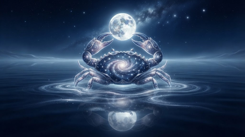 Crab under moonlit cosmic water