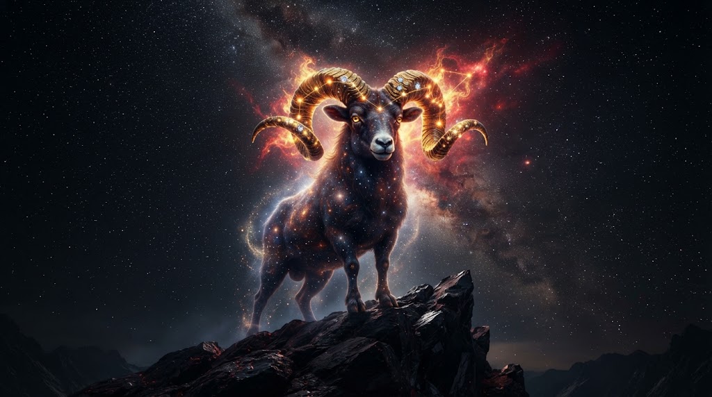 Cosmic ram with fiery horns.