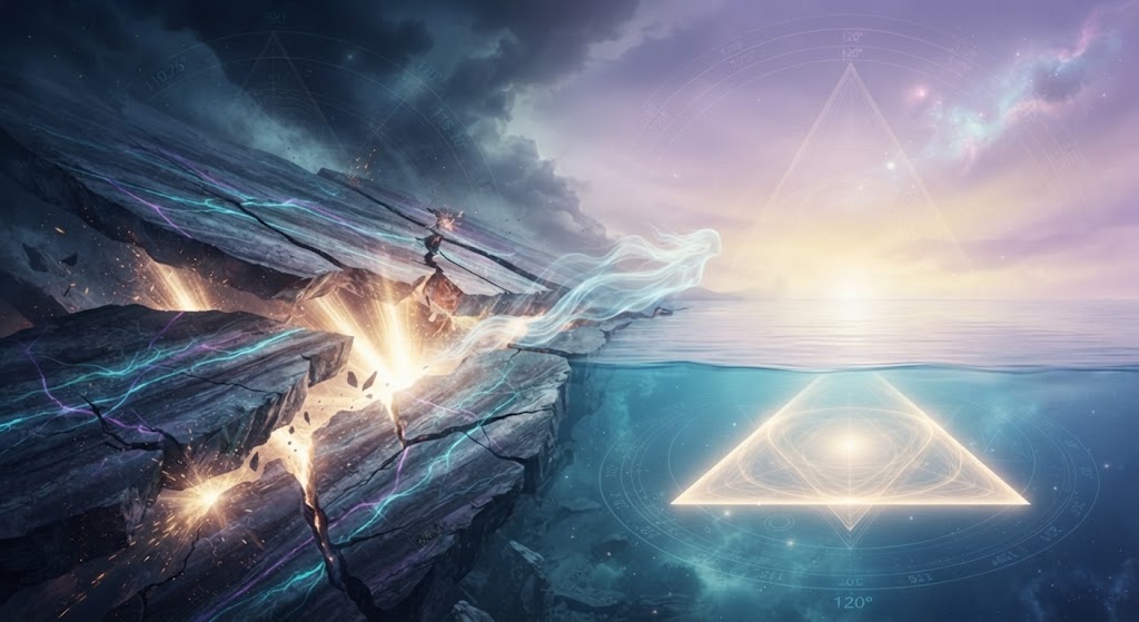 Abstract landscape with mystical elements.