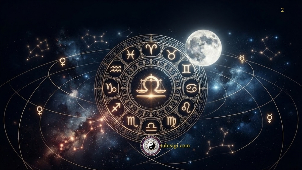 Astrological symbols and celestial background
