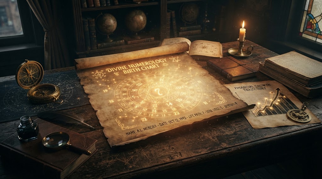 Astrological chart on a wooden table