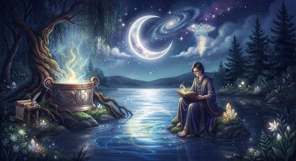 Mystical scene with a scholar.