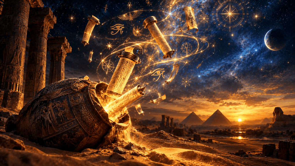 Ancient artifacts amidst cosmic scenery