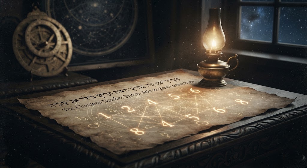 Astrological chart with numbers and symbols