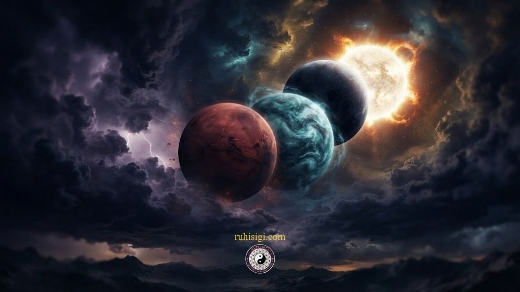 Three planets in a cosmic scene