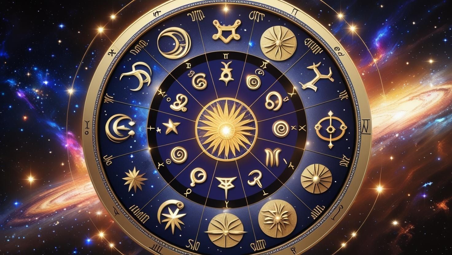 Astrological symbols on cosmic background